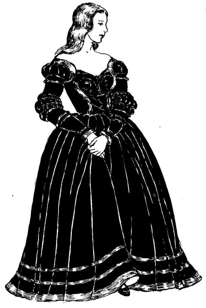 Sketch of a girl in a 16th century German gown